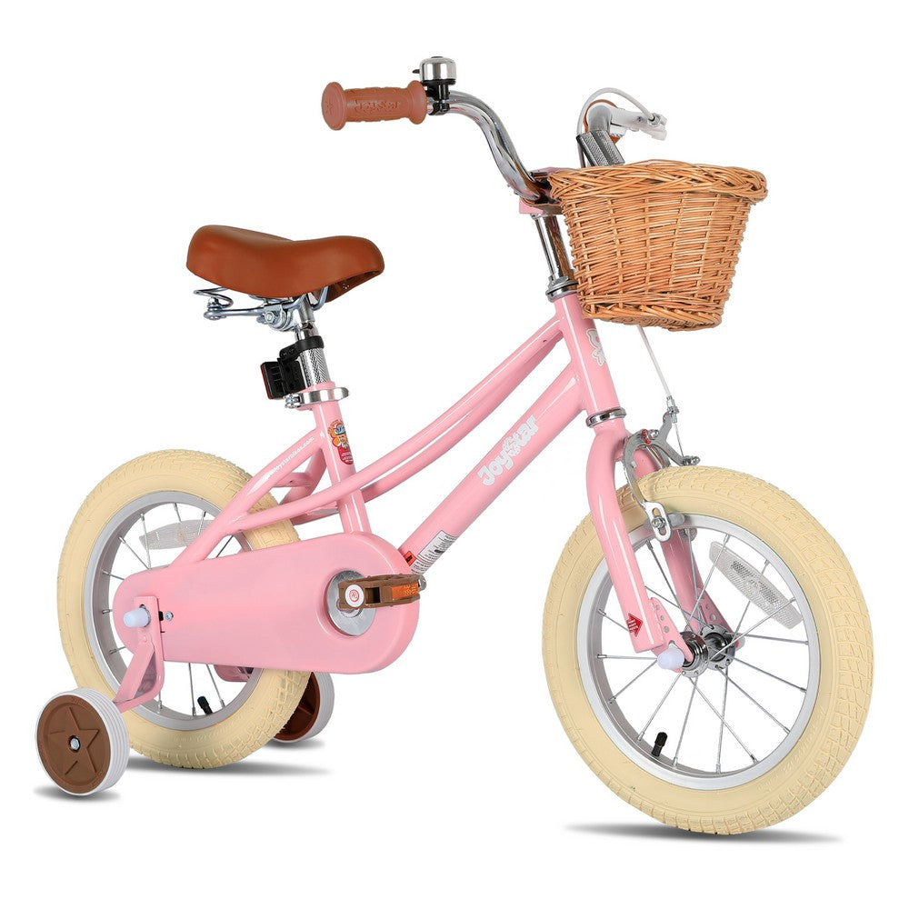 JOYSTAR Vintage 12 inch Kids Bike with Basket & Training Wheels for 2-7 Years Old Girls & Boys (Pink)