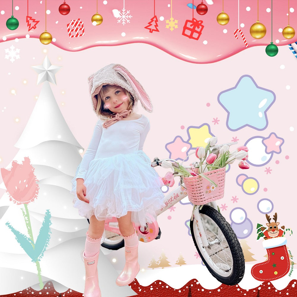 a girl riding bike in Christmas Festival yard