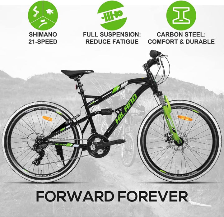 HILAND Generation 26 Inch Mountain Bike Full-Suspension 21 Speeds Drivetrain