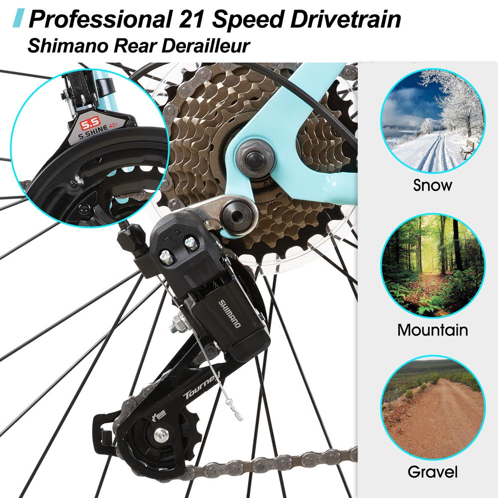 HILAND Lilac 26 Inch Womens Mens Mountain Bike 21 Speed with Suspension Fork