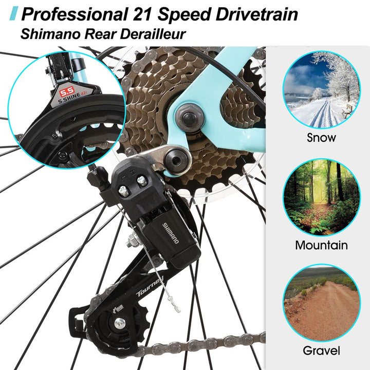HILAND Lilac 26 Inch Womens Mens Mountain Bike 21 Speed with Suspension Fork