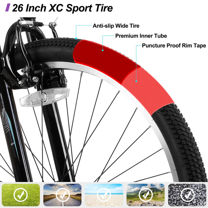 HILAND Lilac 26 Inch Womens Mens Mountain Bike 21 Speed with Suspension Fork