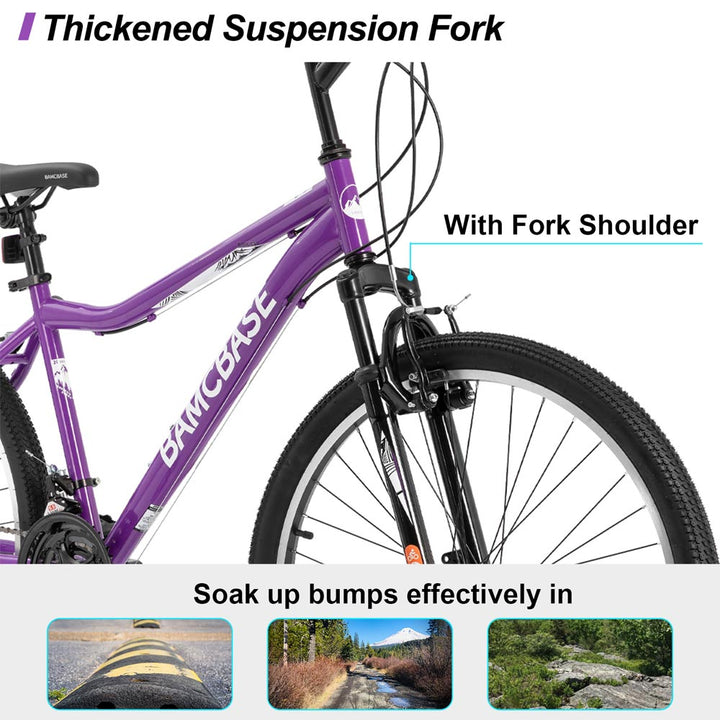 HILAND Lilac 26 Inch Womens Mens Mountain Bike 21 Speed with Suspension Fork