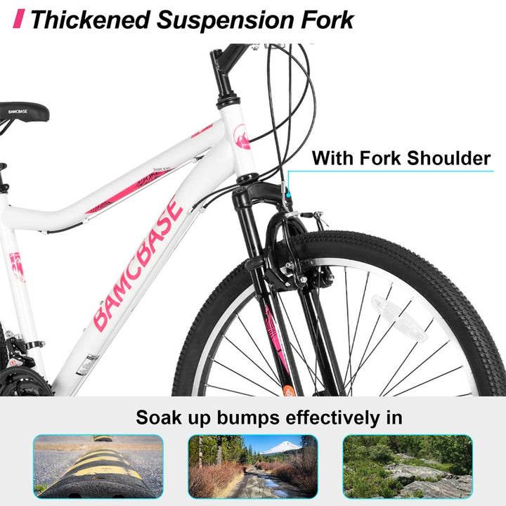 HILAND Lilac 26 Inch Womens Mens Mountain Bike 21 Speed with Suspension Fork