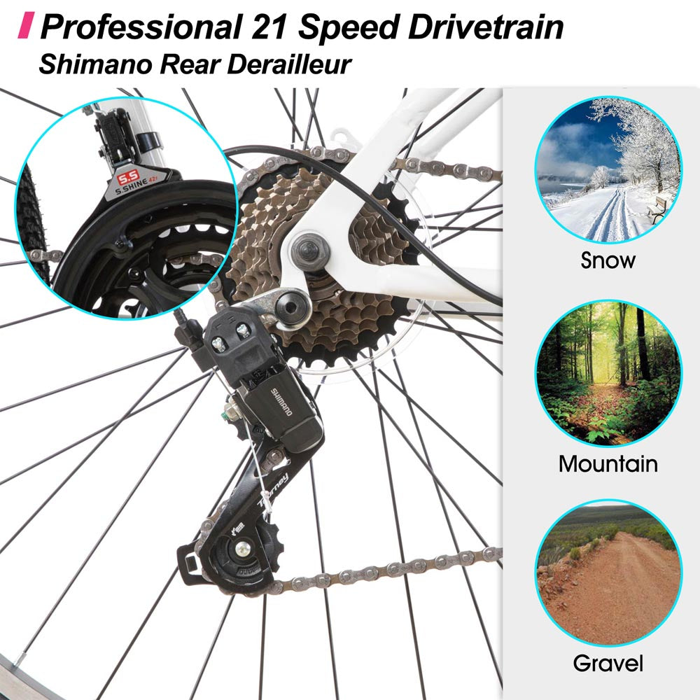 HILAND Lilac 26 Inch Womens Mens Mountain Bike 21 Speed with Suspension Fork