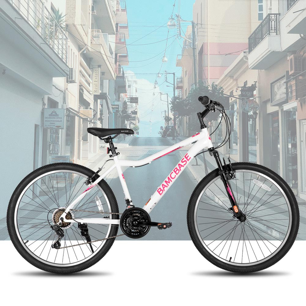 HILAND Lilac 26 Inch Womens Mens Mountain Bike 21 Speed with Suspension Fork