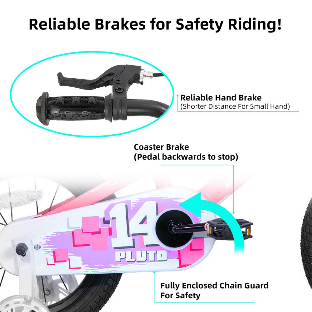 JOYSTAR Pluto 14 Pollici Bicicletta Per Bambini E Bambine Da 3 A 5 Anni. Bicicletta Per Bambini Da 14 Pollici Con Stabilizzatore E Cestino. Rosa