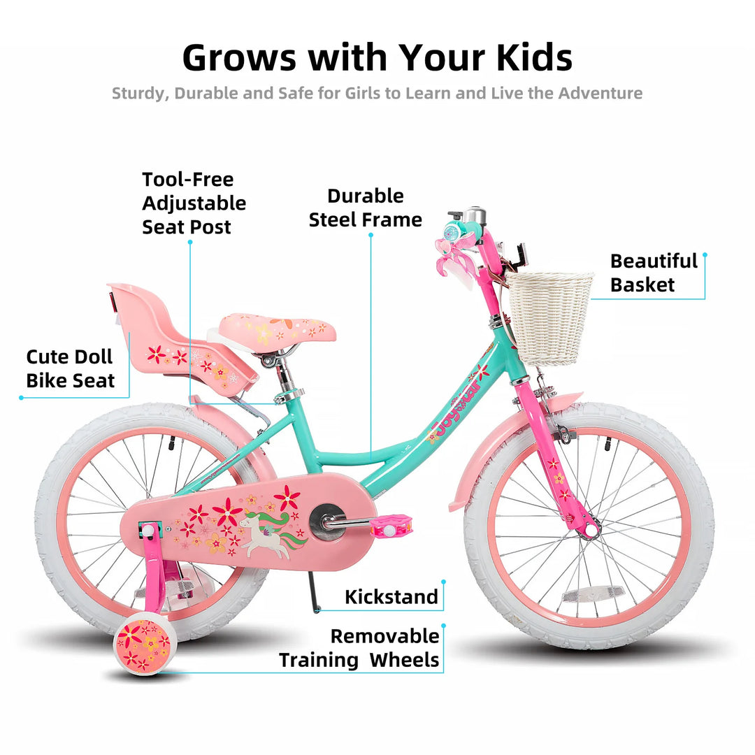 JOYSTAR Unicorn 20 Inch Girls Bike with Doll Carrier JOYSTAR