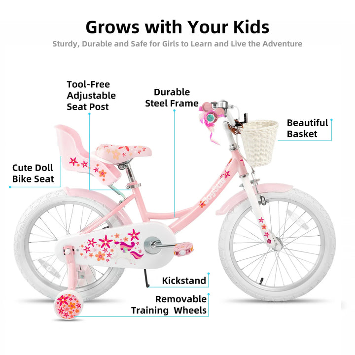 JOYSTAR Unicorn 20 Inch Girls Bike with Doll Carrier JOYSTAR