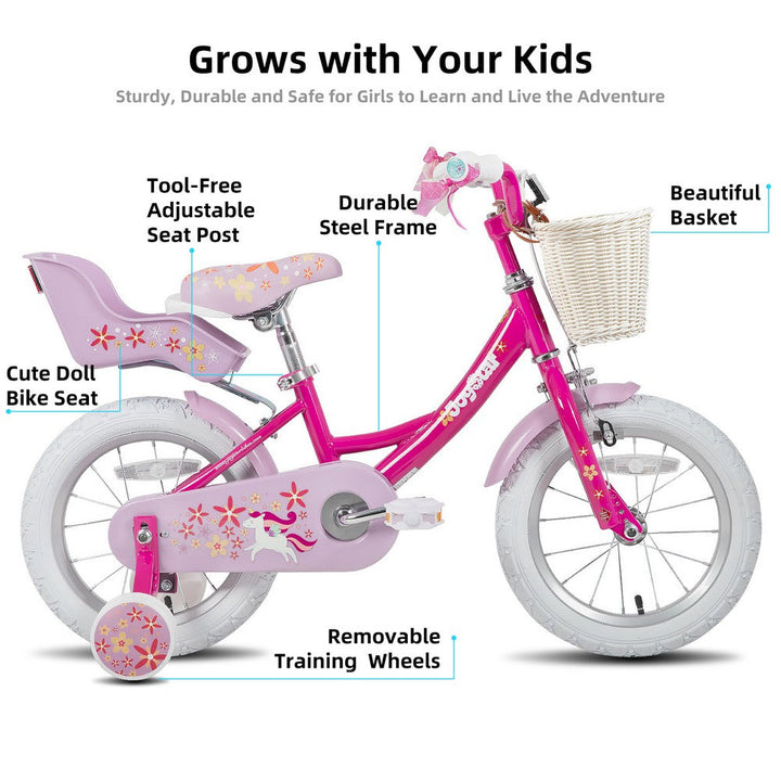 JOYSTAR Unicorn Girls Bike with Doll Carrier JOYSTAR