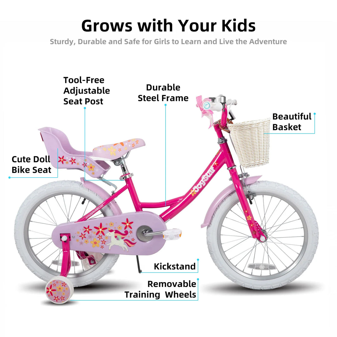 JOYSTAR Unicorn 20 Inch Girls Bike with Doll Carrier JOYSTAR