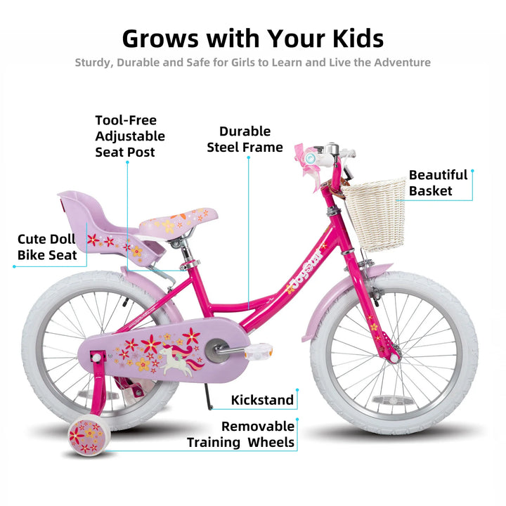 JOYSTAR Unicorn 20 Inch Girls Bike with Doll Carrier JOYSTAR