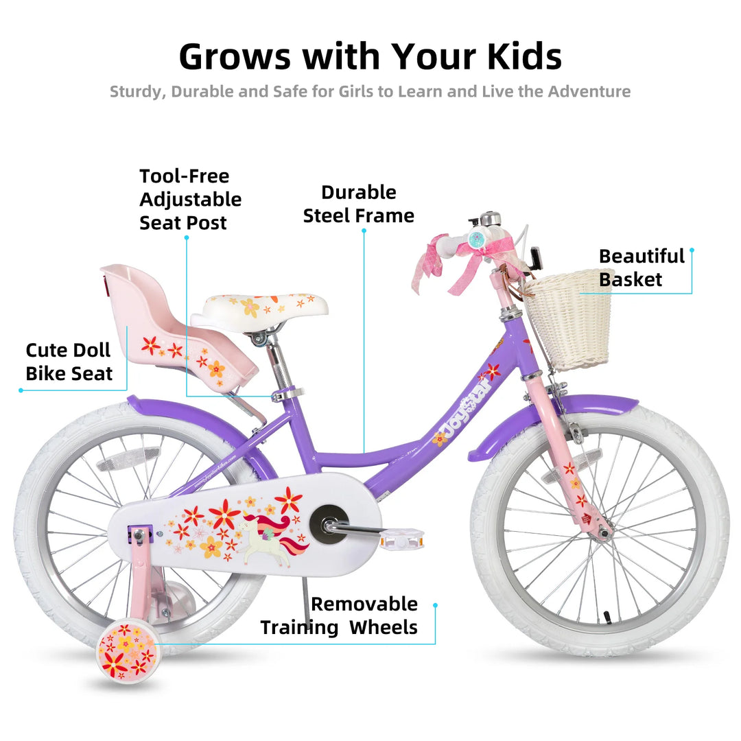 JOYSTAR Unicorn 20 Inch Girls Bike with Doll Carrier JOYSTAR