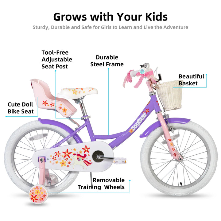 JOYSTAR Unicorn 20 Inch Girls Bike with Doll Carrier JOYSTAR