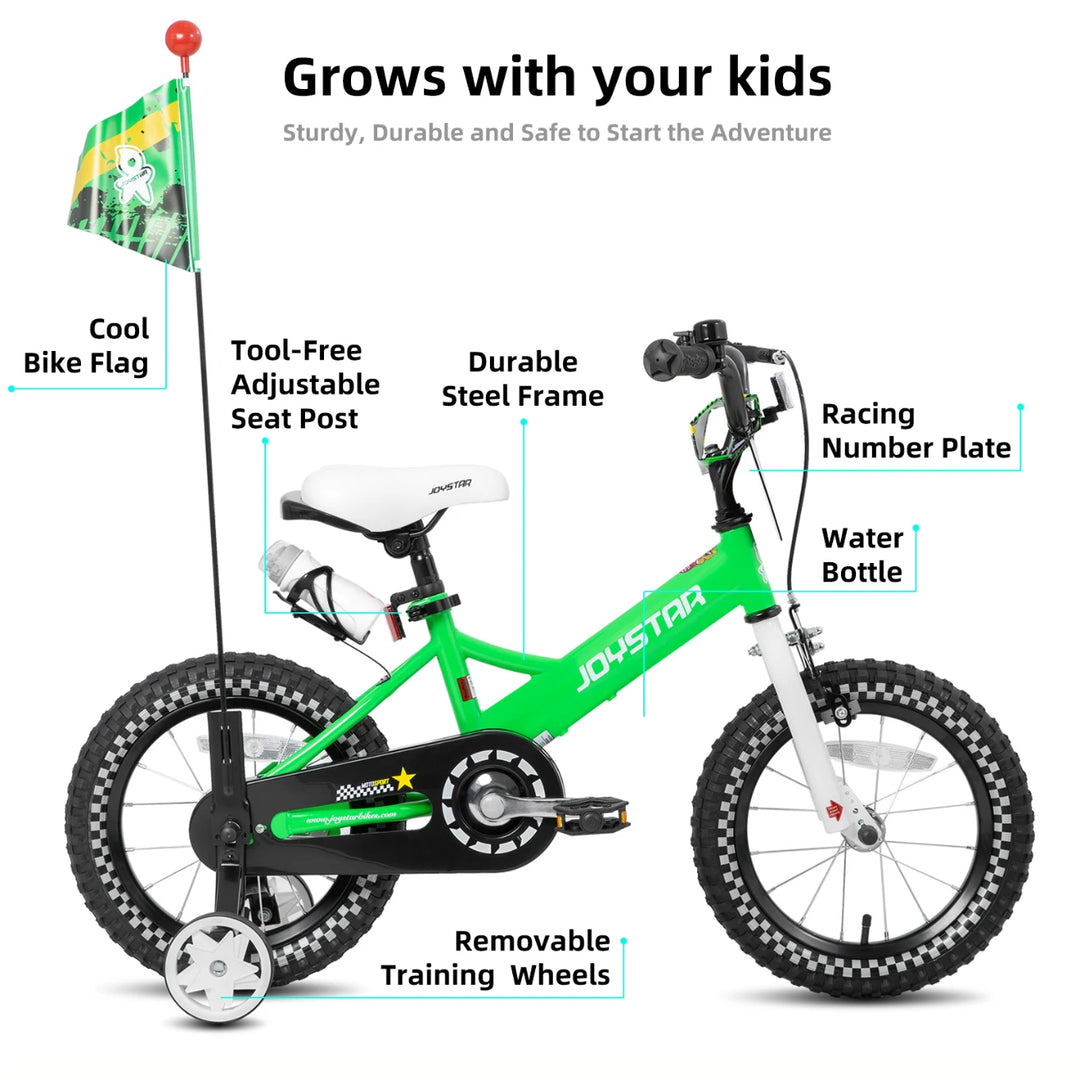 JOYSTAR Little Rock Kids Bike for Boys 2-7 Years - Bike Flag - Number Plate JOYSTAR