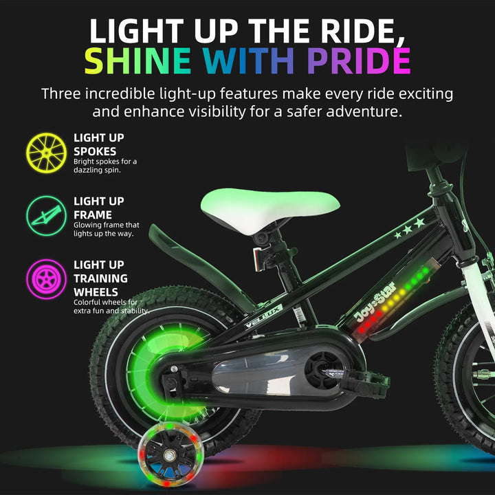 JOYSTAR Vellux Light Up 12 16 20 Inch Kids Bike with Training Wheels