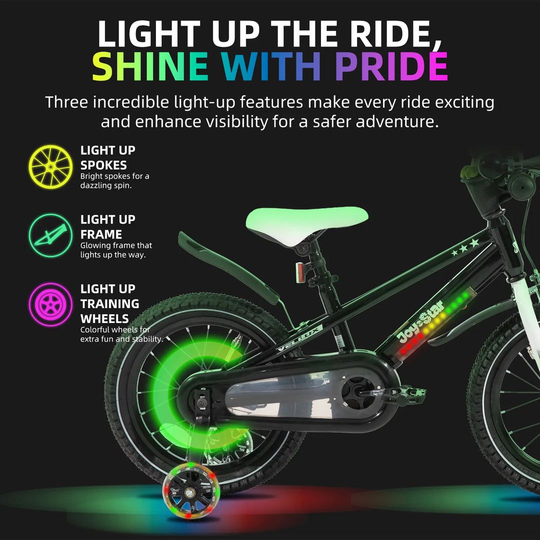 JOYSTAR Vellux Light Up 12 16 20 Inch Kids Bike with Training Wheels