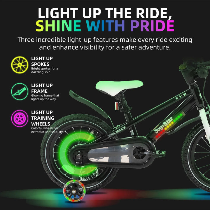 JOYSTAR Vellux Light Up 12 16 20 Inch Kids Bike with Training Wheels