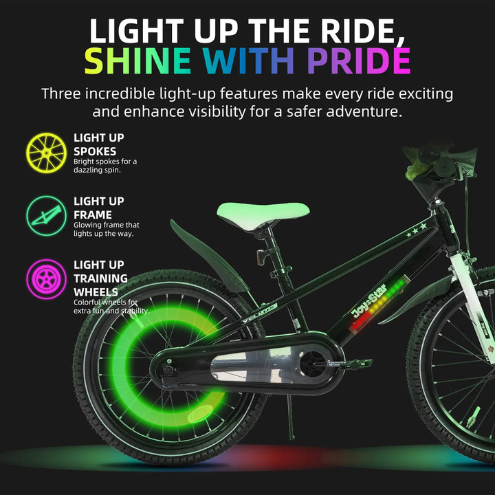 JOYSTAR Vellux Light Up 12 16 20 Inch Kids Bike with Training Wheels