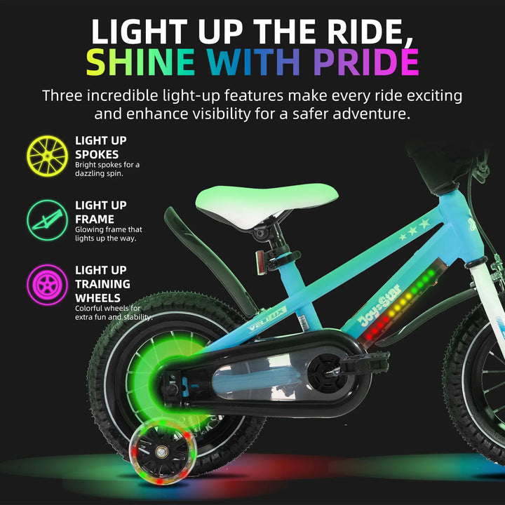 JOYSTAR Vellux Light Up 12 16 20 Inch Kids Bike with Training Wheels