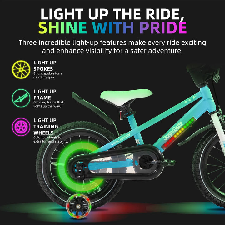 JOYSTAR Vellux Light Up 12 16 20 Inch Kids Bike with Training Wheels