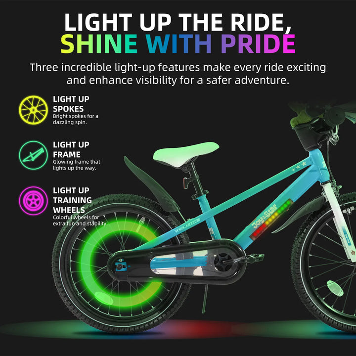 JOYSTAR Vellux Light Up 12 16 20 Inch Kids Bike with Training Wheels