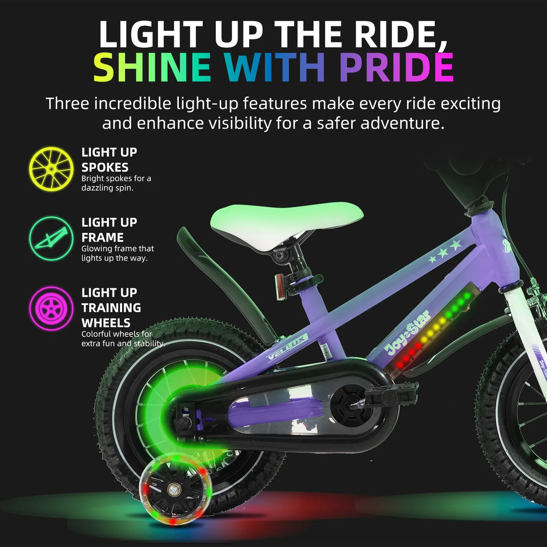 JOYSTAR Vellux Light Up 12 16 20 Inch Kids Bike with Training Wheels
