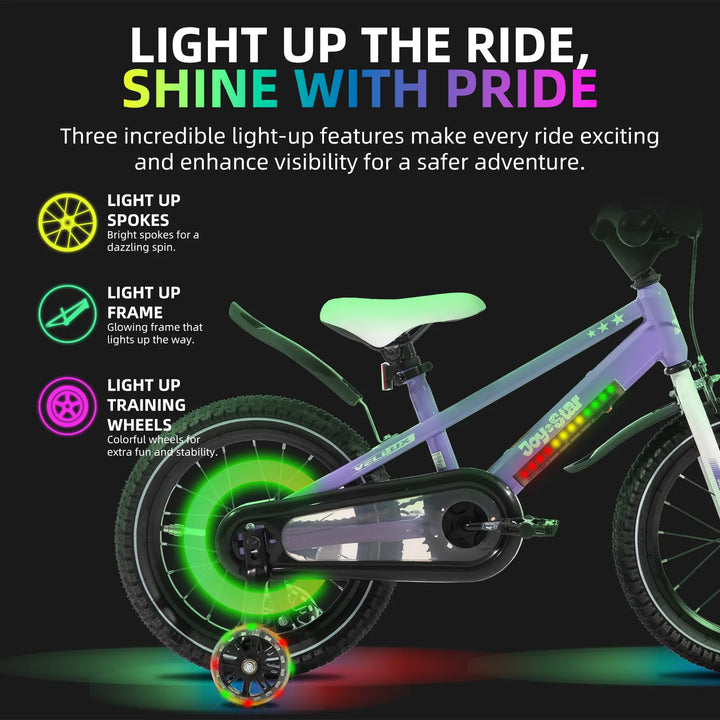 JOYSTAR Vellux Light Up 12 16 20 Inch Kids Bike with Training Wheels