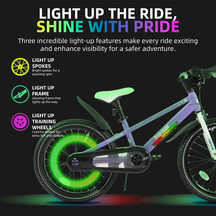 JOYSTAR Vellux Light Up 12 16 20 Inch Kids Bike with Training Wheels