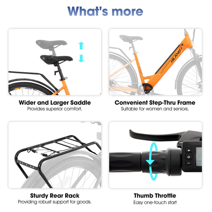 HILAND Secret Electric Commuter Bike 700C 350W Men Women EBike with Throttle