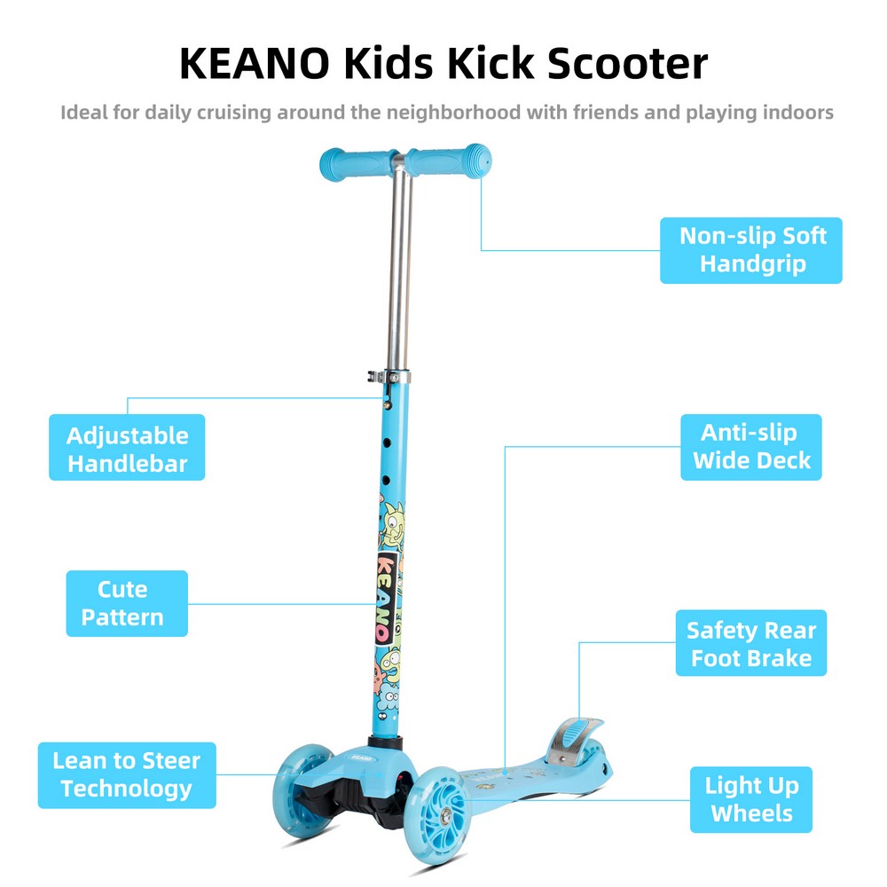 KEANO 3 Wheel Kids Kick Scooter for 3-8 Yrs Boys & Girls