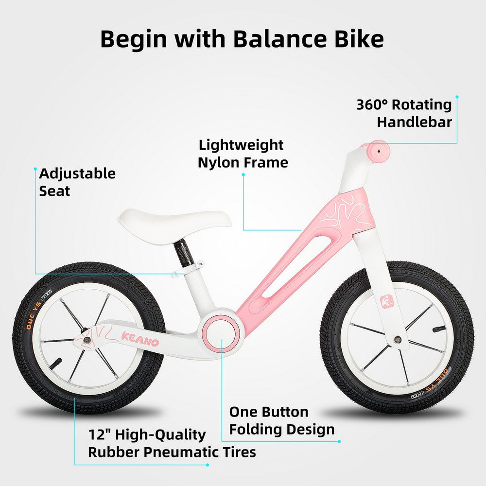 KEANO 12" Foldable Balance Bike 2-6 Years Old