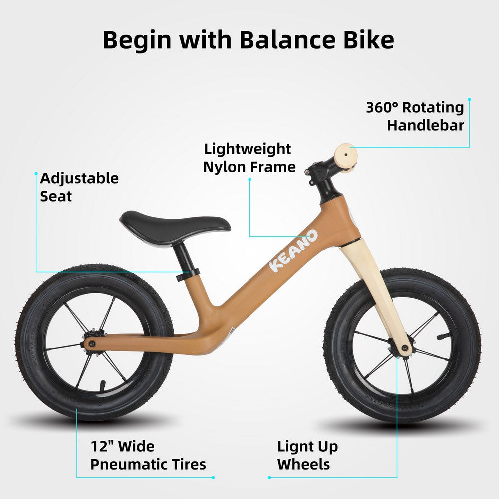 KEANO 12 Inch Balance Bike with Light-Up Wheels for 2-6 Years Old Kids