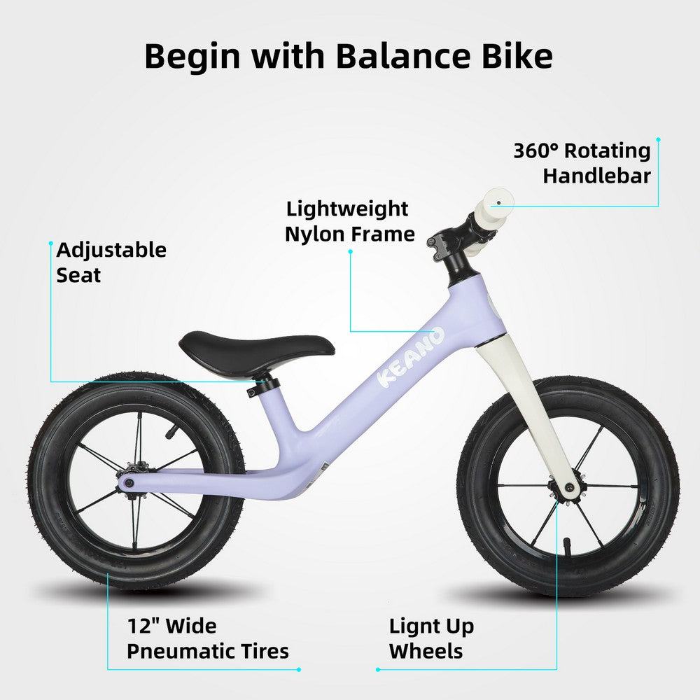 KEANO 12 Inch Balance Bike with Light-Up Wheels for 2-6 Years Old Kids