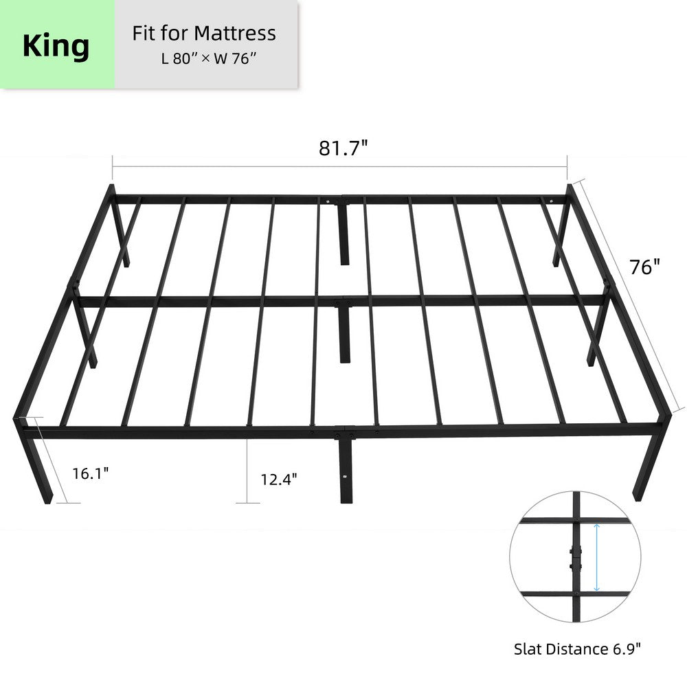 KEANO Black Bed Frame, Heavy Duty Durable Metal Platform with Sturdy Steel Slats, 12.4 Inch Large Underbed Storage Space, No Box Spring Needed, Easy to Assembly, Noise Free - JOYSTARBIKE