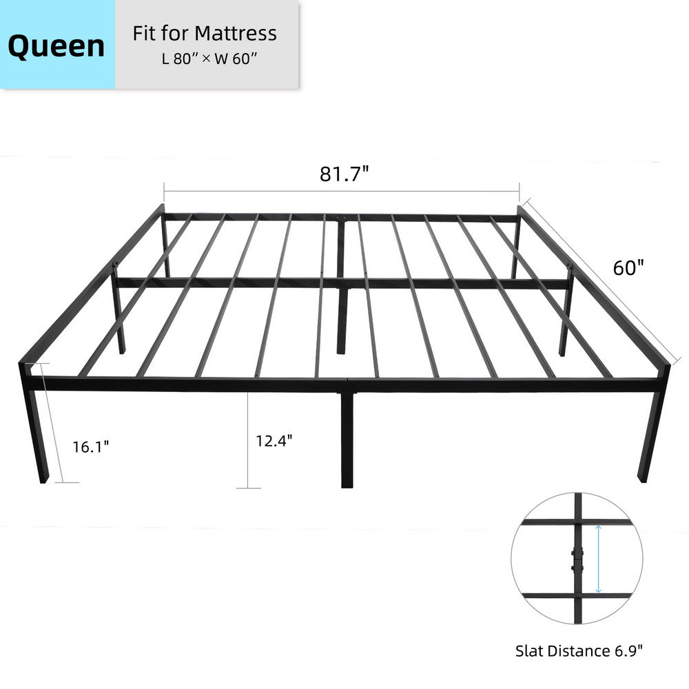 KEANO Black Bed Frame, Heavy Duty Durable Metal Platform with Sturdy Steel Slats, 12.4 Inch Large Underbed Storage Space, No Box Spring Needed, Easy to Assembly, Noise Free - JOYSTARBIKE