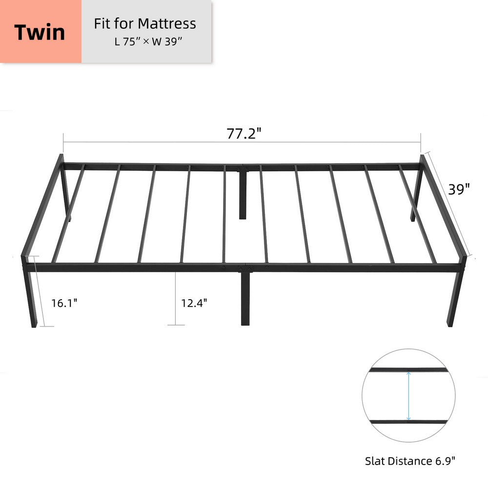 KEANO Black Bed Frame, Heavy Duty Durable Metal Platform with Sturdy Steel Slats, 12.4 Inch Large Underbed Storage Space, No Box Spring Needed, Easy to Assembly, Noise Free - JOYSTARBIKE