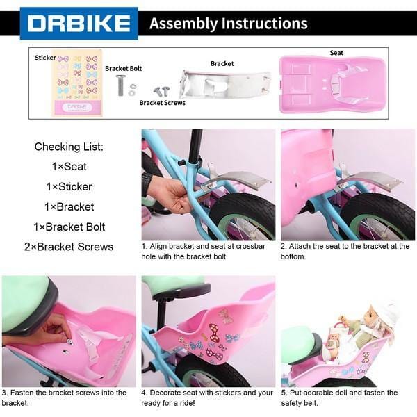 Joystar Doll Bike Seat with DIY Decals/Stickers , Pink Purple - JOYSTARBIKE